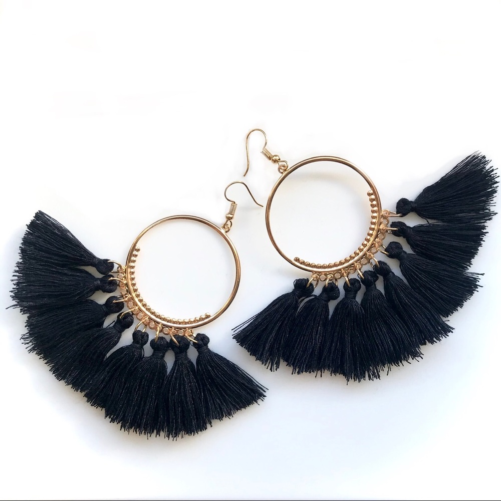 “Arriba!” Boho Festival Tassel Fringe Hoop Fun/Cute Summer Beach Party Earrings - Picture 16 of 16